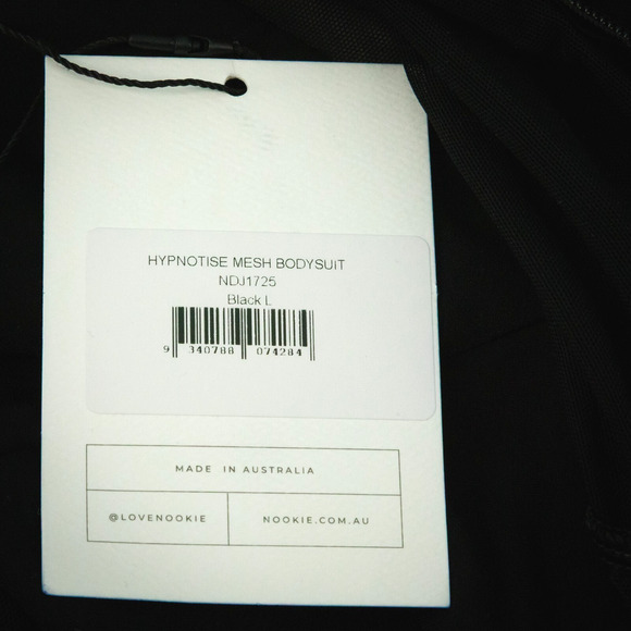 Nookie Size Large L Black Hypnotise Mesh Long Sleeve Mock Neck Knit Bodysuit NEW - Picture 4 of 6